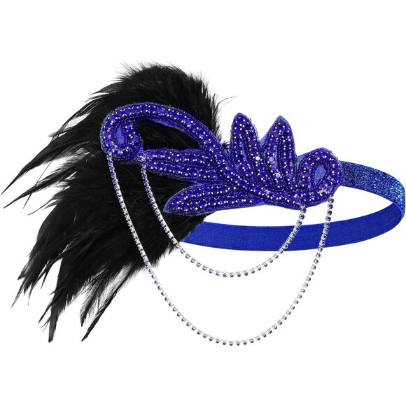 1920s Flapper Accessories Set Costume Headband Necklace Gloves Pearl - Picture 2 of 7